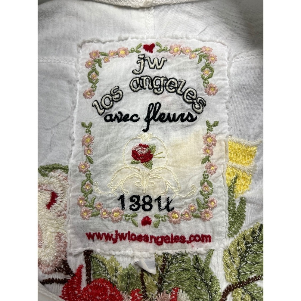 JW Los Angeles Avec Fleurs White Cotton Floral Embroidered Long Sleeve Top L
